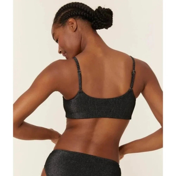 Andie Swim The Waikiki Top Black Ribbed Glitter Size Large - Picture 2 of 8